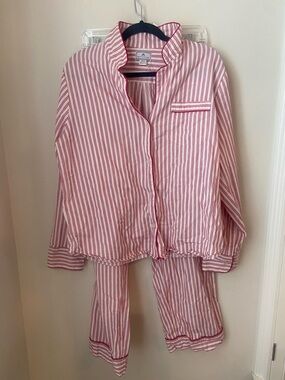 Petite Plume Red White Stripe Pajama Set Women’s XL 100% Cotton Sleepwear